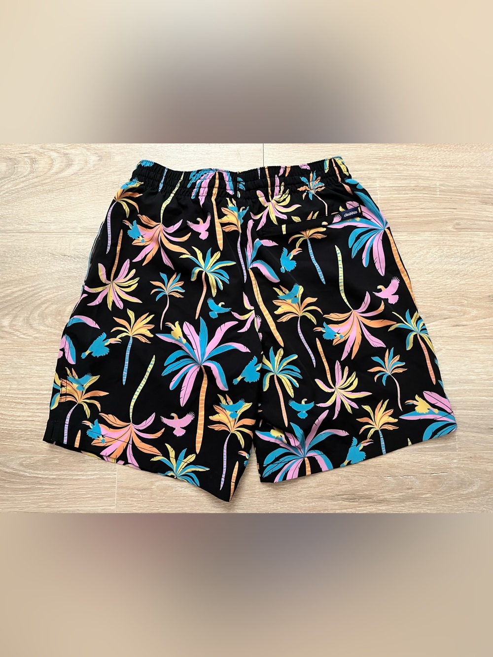 Chubbies Men’s Classic Swim Trunks The Black Light Nights 7” Black Neon Palm S - Picture 5 of 6